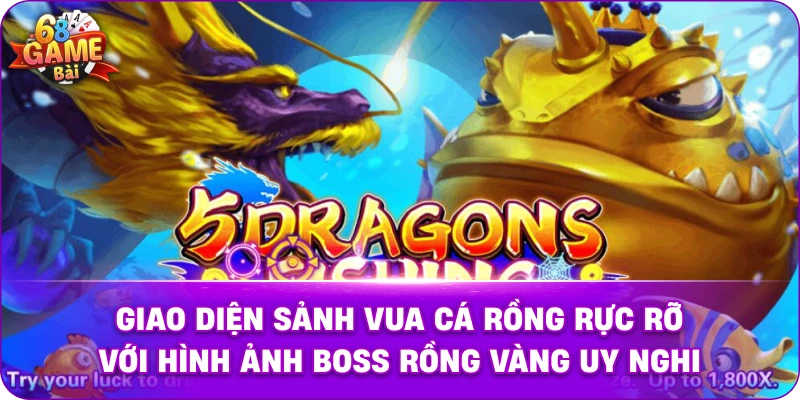 Giao diện sảnh Vua Cá Rồng rực rỡ với hình ảnh Boss Rồng Vàng uy nghi.